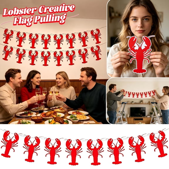 Crawfish Boil Party Supplies | 83 Inch Pre-Strung Crawfish Decorations for Seafood Boil Events | Red Party Decorations Great Holiday Gift for Hosts | 8 Piece Crawfish Banner