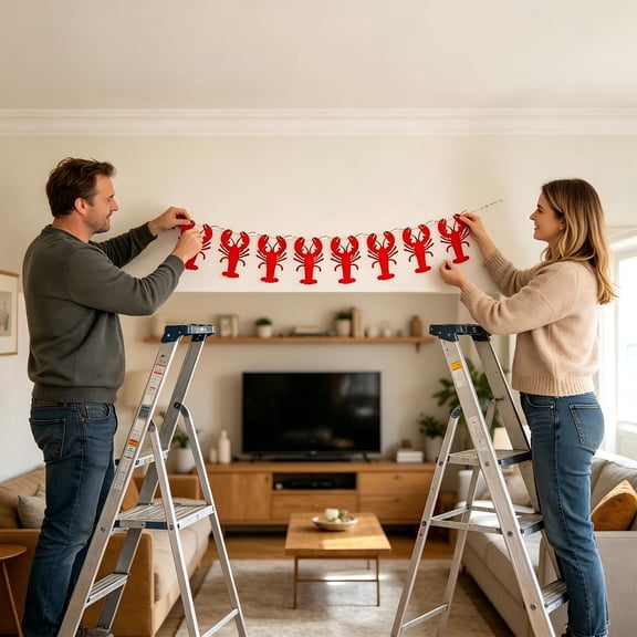 Crawfish Party Banner, Red Lobster Cutout Garland for Seafood Festival & Themed Party 83 Inch, 1 Pcs