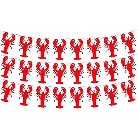 Crawfish Party Decorations Red Lobster Garland Banner 3 Pack Seafood Boil Hanging Decor for Summer Beach Birthday Bbq Labor Day Memorial Day Themed Party Supplies