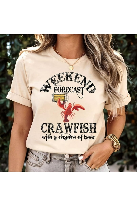Crawfish Season T-Shirt, Funny Cajun Crawfish Lover Tee, Weekend Weather Beer Shirt, Cute Southern Seafood Shirt for Men and Women