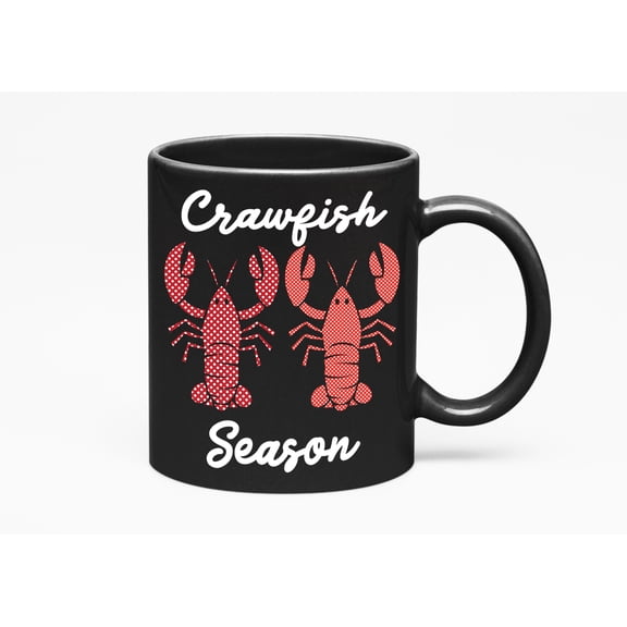 Crawfish Season feat. Crayfish or Crawdad Cup, Black 11oz Ceramic Mug
