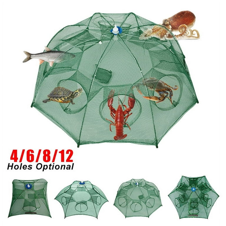 iMounTEK Portable Folded Fishing Trap Net 6 Sides 6 Holes Crayfish Cast Mesh Trap