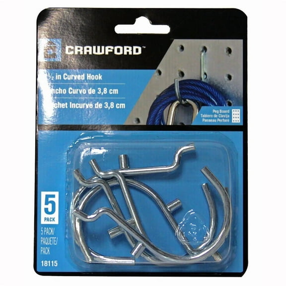 Crawford 18115 Silver Peg Hook For 1/8 & 1/4 In. Pegboard 1 L X 2 W X 2.25 H In.