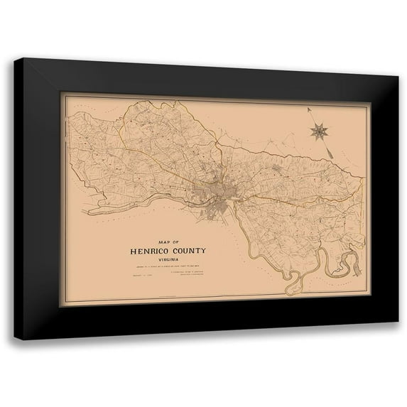 Crawford 18x14 Black Modern Framed Museum Art Print Titled - Henrico County Virginia - Crawford 1901