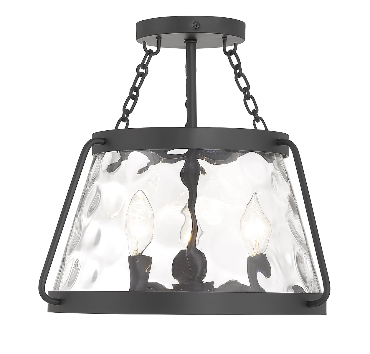 Matte Black 3-Light Ceiling Fixture with Clear Water Glass Shade