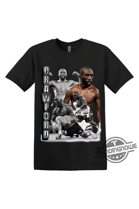 Crawford Boxing Champion Graphic T-Shirt, Bold Collage Design Honoring an Undefeated Legend Shirt