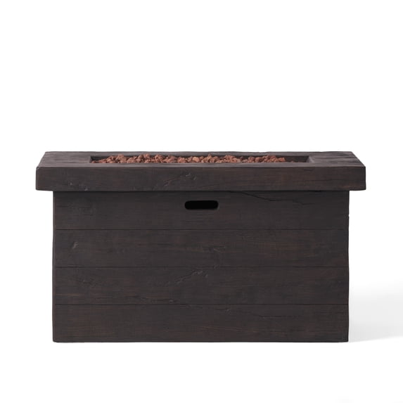 Crawford Outdoor Lightweight Concrete Rectangular Fire Pit - 50,000 BTU, Brown