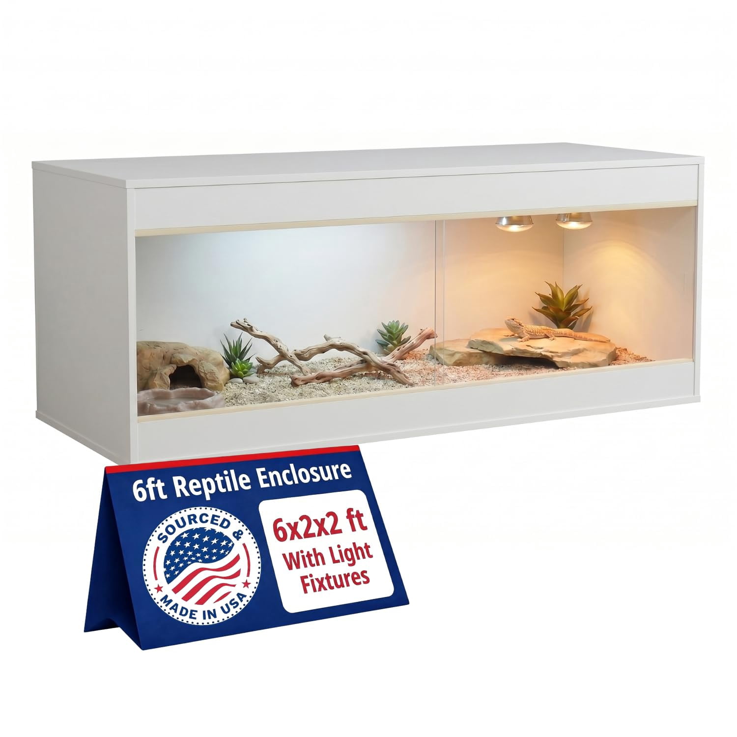 Crawl Creations 180 Gallon Reptile Enclosure, Made in USA 72" x 24" x 24" Bearded Dragon Tank with Sliding Glass Doors, Large Terrarium for Leopard Geckos, Snakes, Lizards & Tortoises - Glacier White