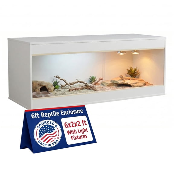 Crawl Creations 180 Gallon Reptile Enclosure, Made in USA 72" x 24" x 24" Bearded Dragon Tank with Sliding Glass Doors, Large Terrarium for Leopard Geckos, Snakes, Lizards & Tortoises - Glacier White