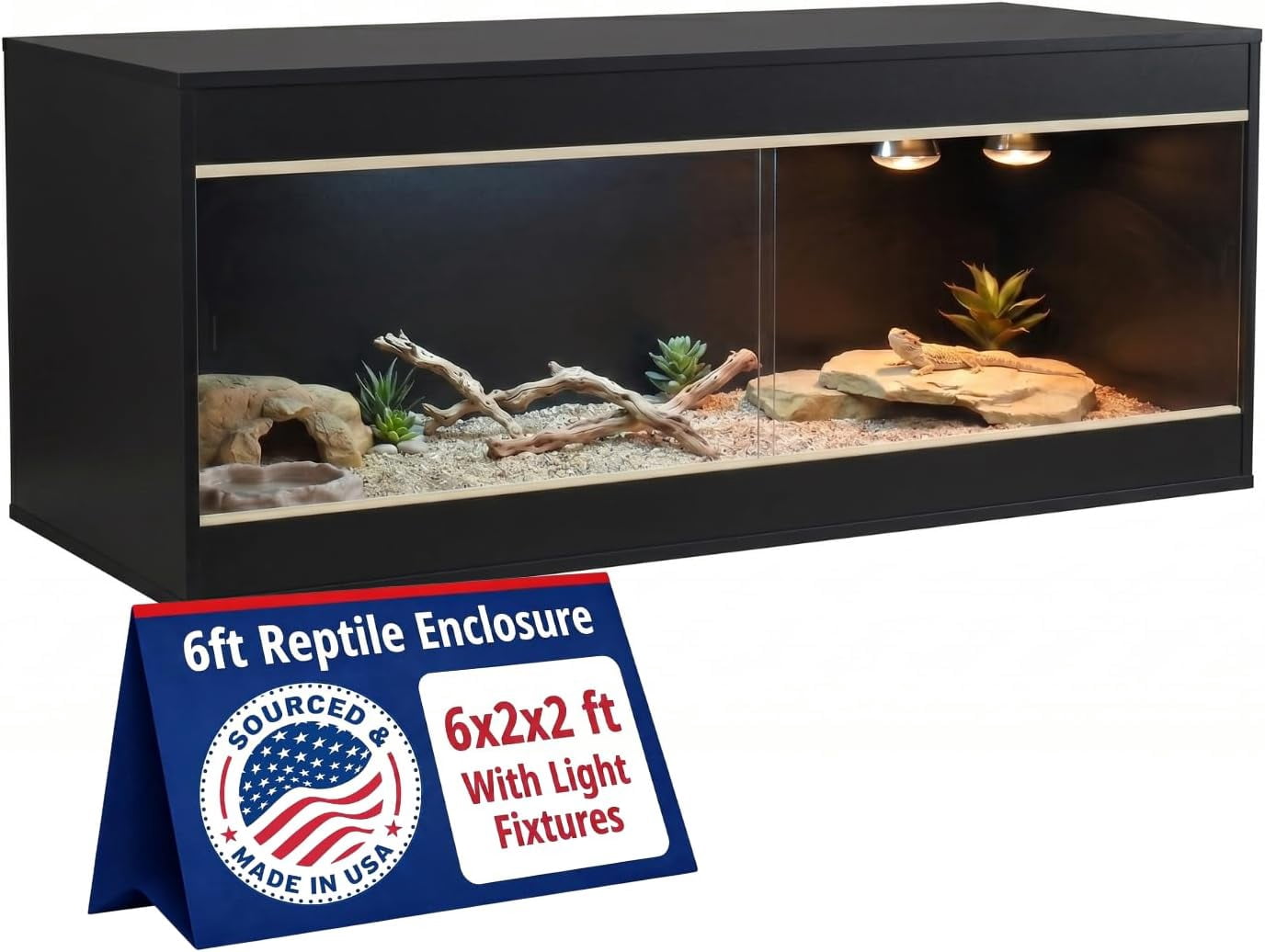 Crawl Creations 180 Gallon Reptile Enclosure, Made in USA 72" x 24" x 24" Bearded Dragon Tank with Sliding Glass Doors, Large Terrarium for Leopard Geckos, Snakes, Lizards & Tortoises - Black