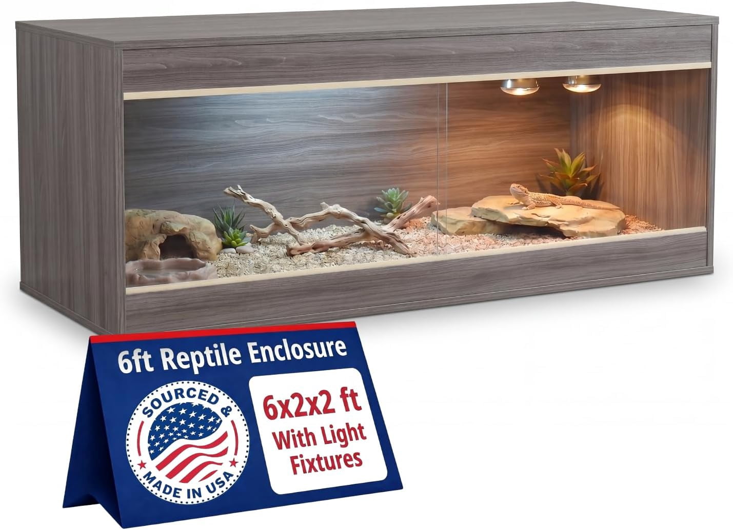 Crawl Creations 180 Gallon Reptile Enclosure, Made in USA 72" x 24" x 24" Bearded Dragon Tank with Sliding Glass Doors, Large Terrarium for Leopard Geckos, Snakes, Lizards & Tortoises - Iconic Maple