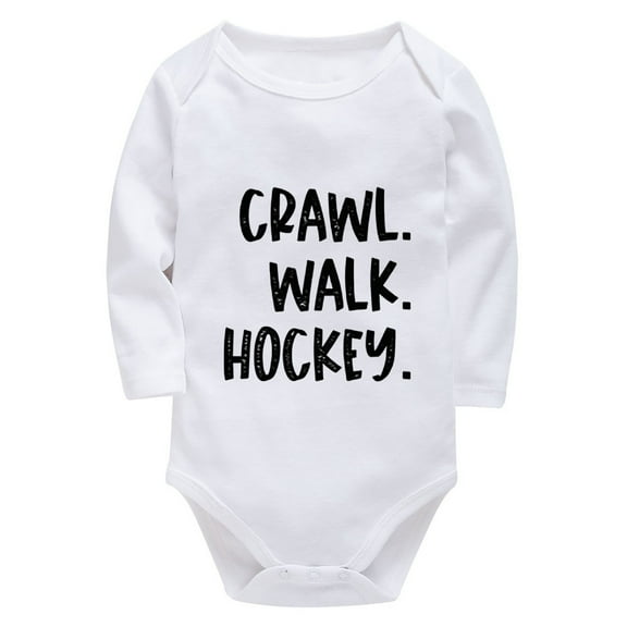 Crawl Walk Hockey Babys First Outfit Hospital Long Sleeve Coming Home Outfit for Baby Girl Summer White Baby Onsies0-3 Month