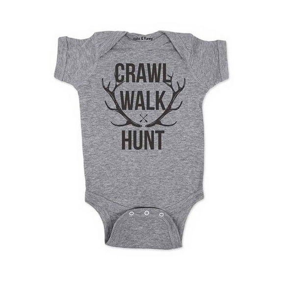 Crawl Walk Hunt - wallsparks cute & funny Brand - baby one piece bodysuit - Great baby shower gift!