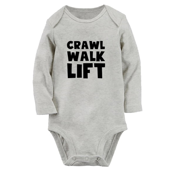 Crawl Walk Lift Funny Rompers, Newborn Baby Unisex Bodysuits, Infant Jumpsuits, Toddler 0-12 Months Kids Long Sleeves Oufits (Gray, 6-12 Months)