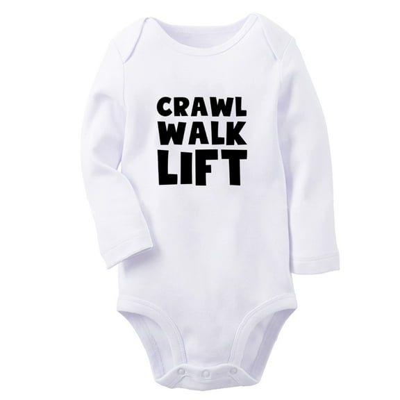 Crawl Walk Lift Funny Rompers, Newborn Baby Unisex Bodysuits, Infant Jumpsuits, Toddler 0-12 Months Kids Long Sleeves Oufits (White, 0-6 Months)