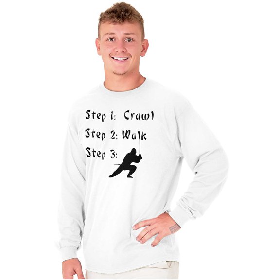 Crawl Walk Ninja Stealth Karate Men's Long Sleeve Tee T Shirt Brisco Brands S