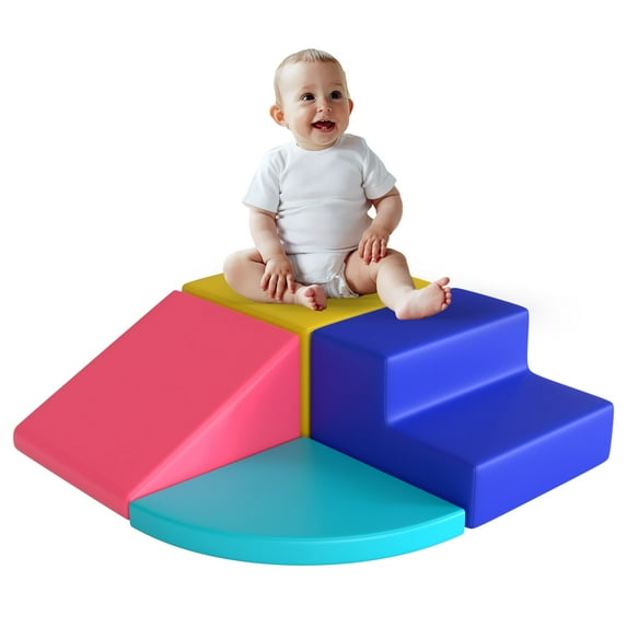 Crawl and Climb Foam Play Set Indoor Activity for Toddler 1-3,Safe Soft Lightweight Interactive Foam Blocks for Kids(Blue-Pink-4)