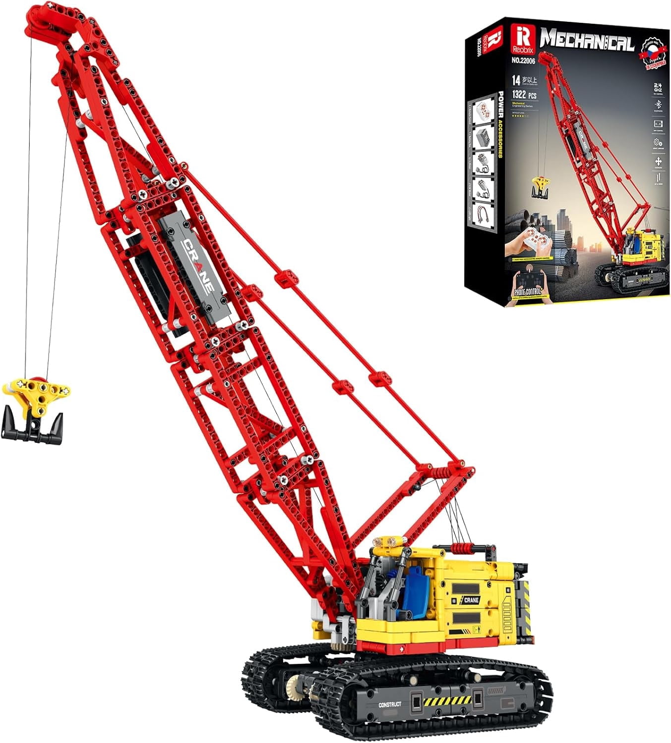 Crawler Crane Building Blocks Set,RC Remote Control Crane Construction Vehicles Toy for Adults,1322 PCS Engineering Truck, Birthday Gifts Ideas for Adults 22006