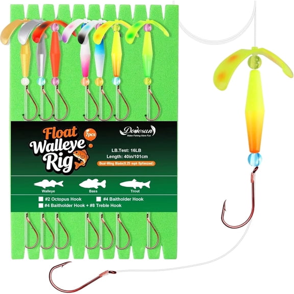 Crawler Harness Walleye Rig Dual Red Octopus Hooks Slow Trolling Worm Harness 7PCS