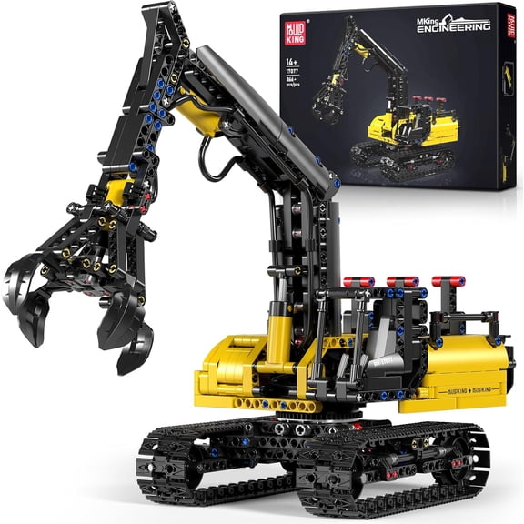 Crawler Hydraulic Wood Grabber Building Sets, 17077 Engineering Excavator Model Kit, Air Pumps Construction Set,(866Pcs)