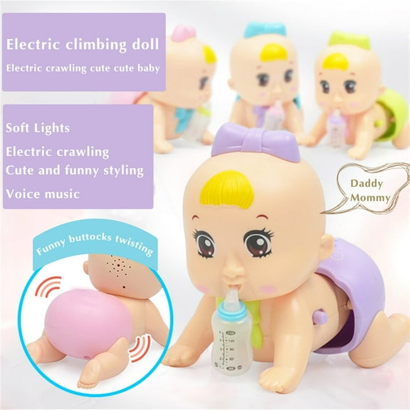 Crawling Baby Doll Toy with Music & Lights, Interactive Pretend Play Toy for Kids, Slow Moving Infant Toy, Early Learning Educational Toy, Fun Gift for Boys & Girls, Batteries Not Included