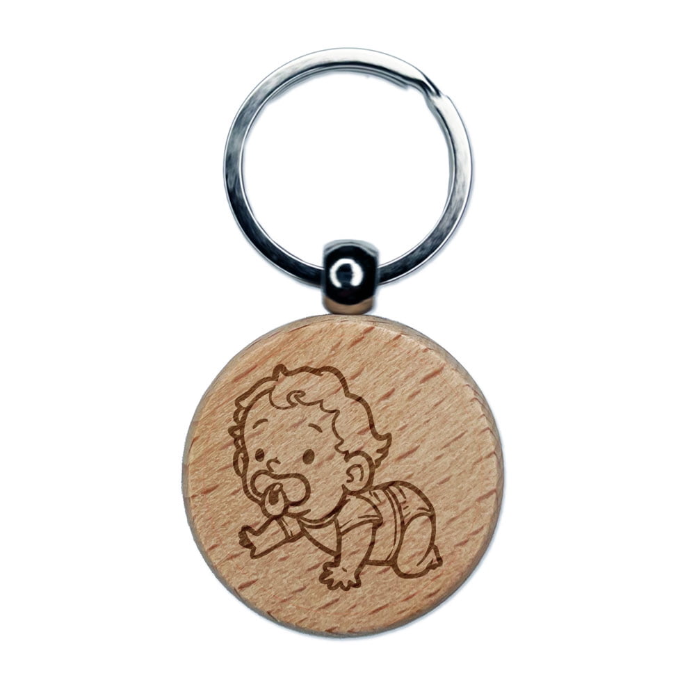 Crawling Baby Pacifier Diaper Toddler Child Engraved Wood Round ...