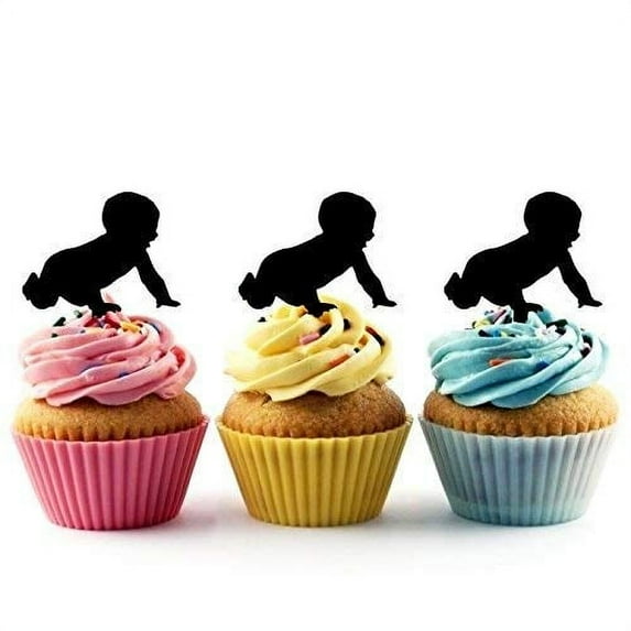 Crawling Baby Silhouette Acrylic Cupcake Toppers 12 pcs