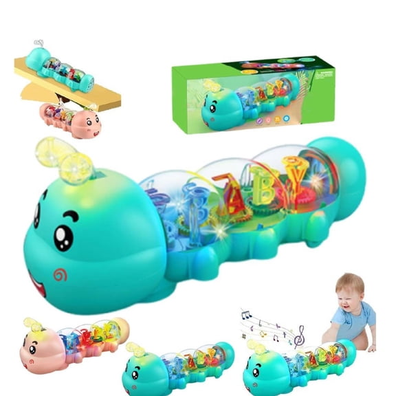 Crawling Caterpillar Toy with Light & Music, Interactive Design Tummy Time Crawling Sensory Toy, Glowing Musical Animal Developmental Gift(Pink)