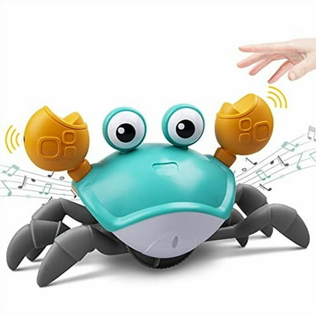 Crawling Crab Baby Toy with Music and LED Light Up for Kids,Toddler Interactive Learning Toy with Automatically Avoid Obstacles,Build in Rechargeable Battery (Green)