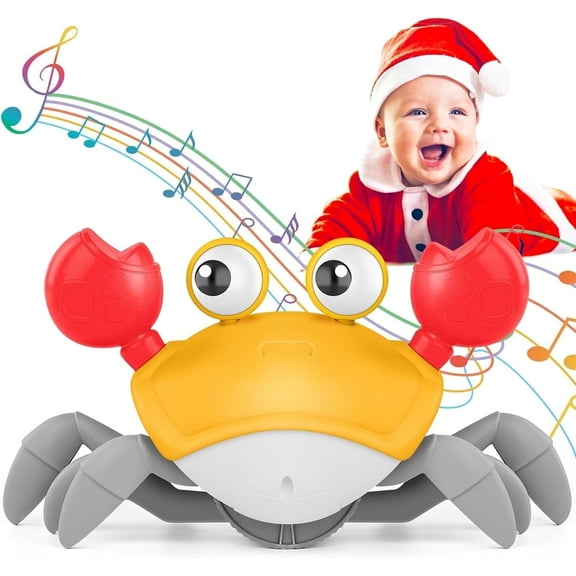 Crawling Crab Baby Toy,Tummy Time Gifts for Toddler & Newborn,Light-Up Walking Dancing Moving Crab with Music & Obstacle Avoidance,Infant Rechargeable Sensory Development Toy (Orange)