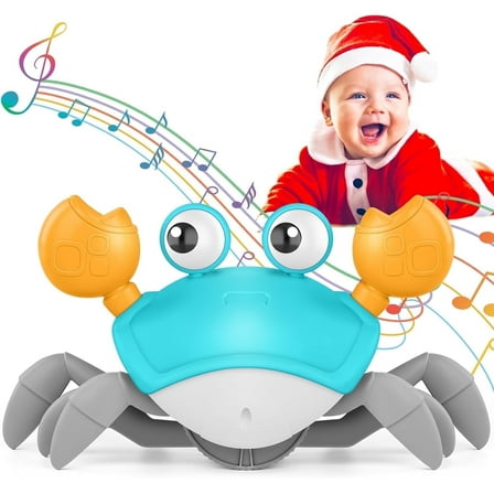 Crawling Crab Baby Toy,Tummy Time Gifts for Toddler & Newborn,Light-Up Walking Dancing Moving Crab with Music & Obstacle Avoidance,Infant Rechargeable Sensory Development Toy (Green)