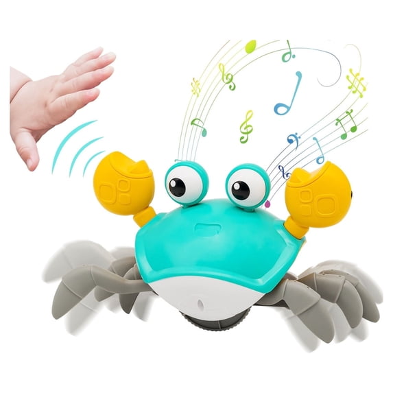 Crawling Crab Learning Toy with Music and Lights Automatically Avoid Obstacles, Walking Crab Toy for Toddlers 1+ Years Old