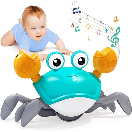 Crawling Crab Baby Toys Infant - Tummy Time Toy Gifts for 3 to 12 Month Boy Girl with Learning Crawl System Music, Walking Toddler Birthday Gift Green