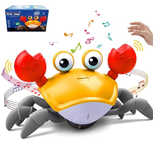 Crawling Crab Toys with Light Up and Music,Interactive Crawling Toy with Automatically Avoid Obstacles,USB Rechargeable,Fun Moving Toy for Babies,Toddlers and Kids (Orange)
