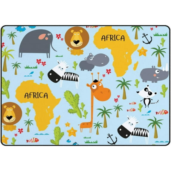Crawling Indoor Carpet Play Mat Africa Animals for Living Room Bedroom Educational Nursery Floor Mat Area Rugs 60x39in Carpet Runner