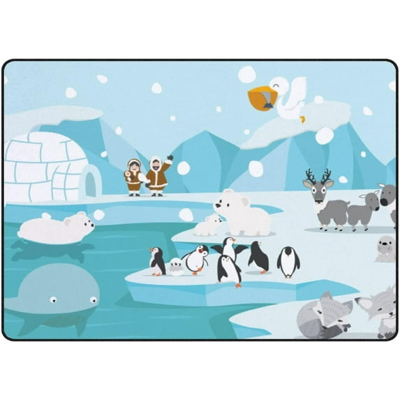Crawling Indoor Carpet Play Mat Animals North Pole Arctic for Living Room Bedroom Educational Nursery Floor Mat Area Rugs 60x39in