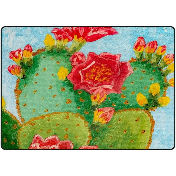 Crawling Indoor Carpet Play Mat Desert Blooming Cactus for Living Room Bedroom Educational Nursery Floor Mat Area Rugs 63x48in Carpet Runner