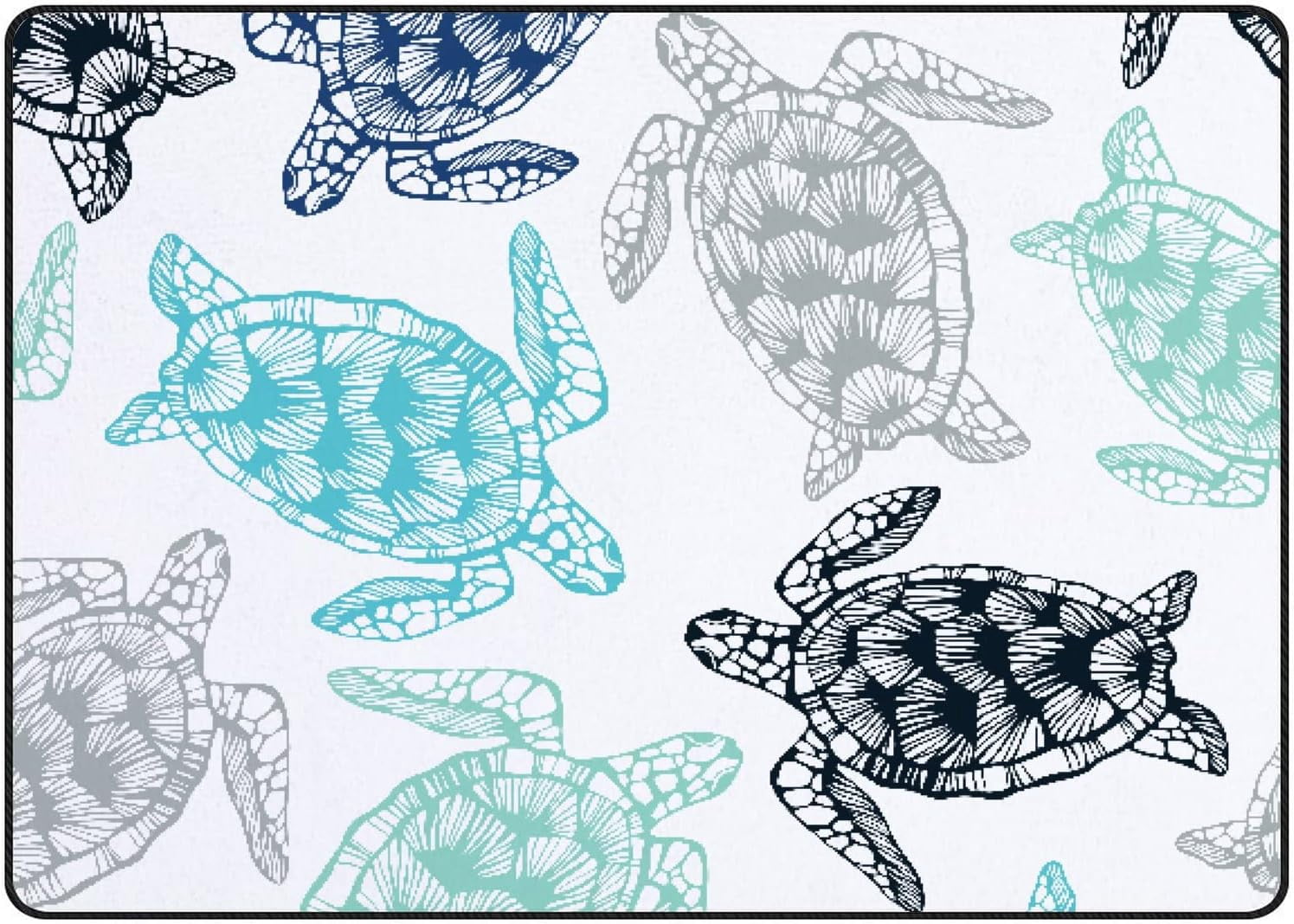 Sea Turtle Hawaiian Blue Pattern Print Floor Mat