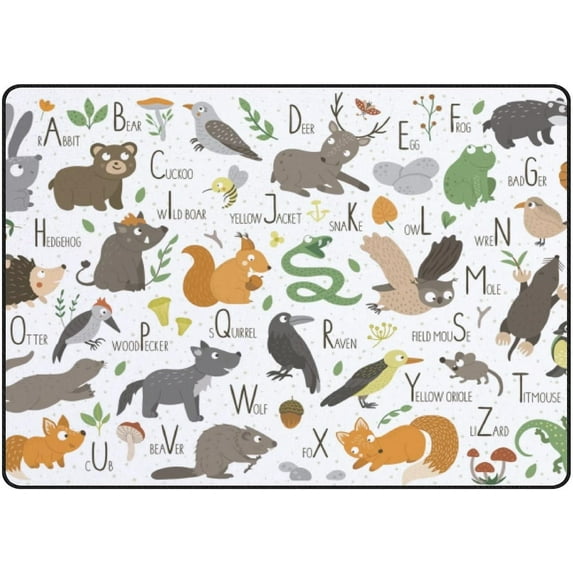 Crawling Indoor Carpet Play Mat Woodland Alphabet Forest Animals for Living Room Bedroom Educational Nursery Floor Mat Area Rugs 60x39inch