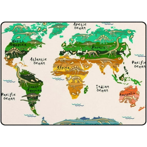 Crawling Indoor Carpet Play Mat World Map Dinosaurs for Living Room Bedroom Educational Nursery Floor Mat Area Rugs 60x39in Carpet Runner