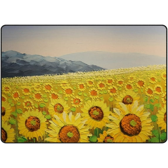 Crawling Indoor Carpet Play Mat Yellow Golden Sunflower Fields for Living Room Bedroom Educational Nursery Floor Mat Area Rugs 72x48inch Carpet Runner