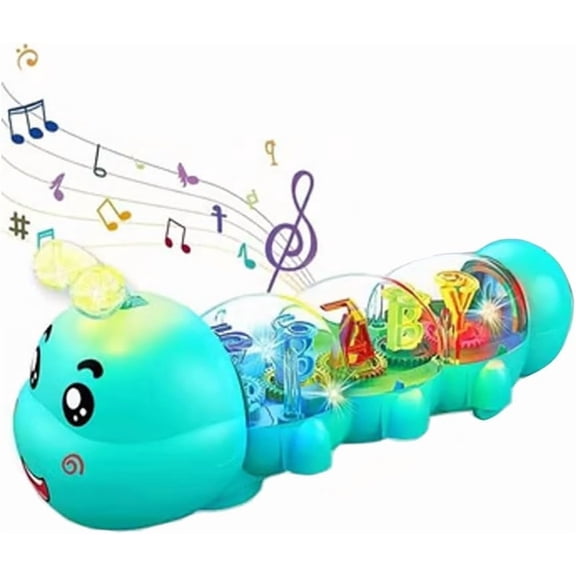 Crawling Toy, Caterpillar Design Tummy Time Toy with Light & Music Musical Light Up, Musical Crawling Toys, Push and Pull Toys, Birthday Gifts for Boys and Girl(Blue,1pc)