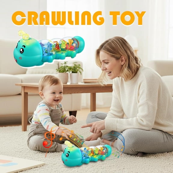 Crawling Toy, Caterpillar Design Tummy Time Toy with Light & Music Musical Light Up, Musical Crawling Toys, Push and Pull Toys, Birthday Gifts for Boys and Girl(Blue,1pc)