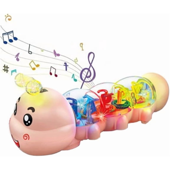 Crawling Toy, Caterpillar Design Tummy Time Toy with Light & Music Musical Light Up, Musical Crawling Toys, Push and Pull Toys, Birthday Gifts for Boys and Girl -PINK