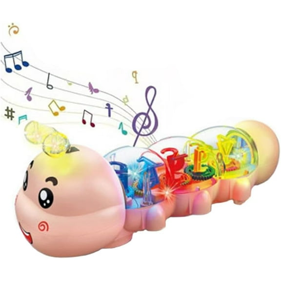 Crawling Toy, Caterpillar Design Tummy Time Toy with Light & Music Musical Light Up, Musical Crawling Toys, Push and Pull Toys, Birthday Gifts for Boys and Girl -PINK