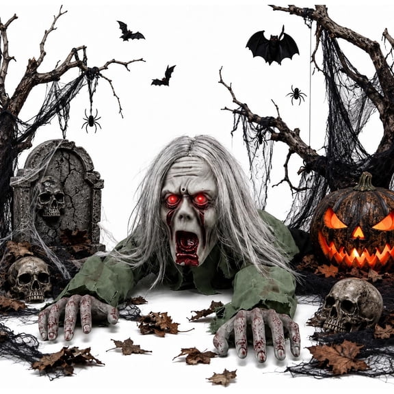 Crawling Zombie Animatronic, Electric Halloween Crawling Zombie Ghost, Spooky Crawling Zombie, Moving Arms & Glowing Eyes Scary Crawling Zombie