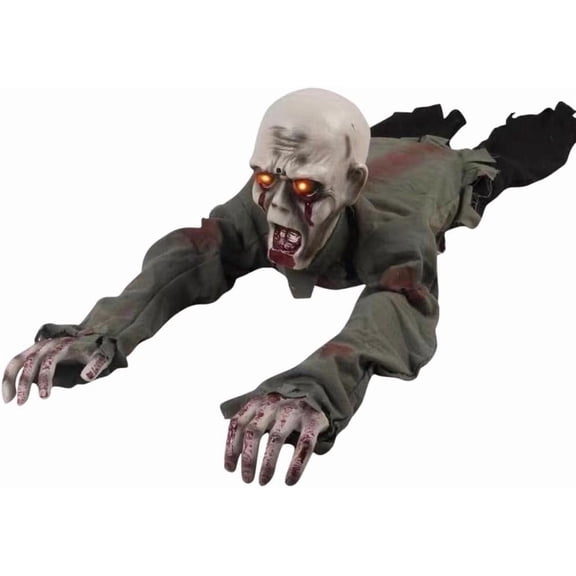 Crawling Zombie Animatronic, Sound Activated Halloween Zombie Crawler with Glowing Red LED Eyes and Scary Sounds, 42.52 Inc