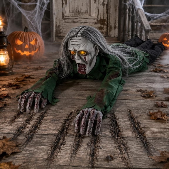 Crawling Zombie Animatronic, with Light & Sound, 45 Inch Moving Halloween Decoration for Haunted House, Hallway and Covered Yard
