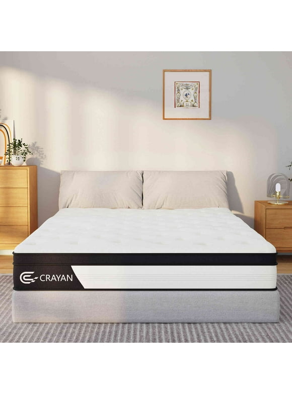 Crayan Queen Mattress, 12 Inch Hybrid Mattress in a Box, Memory Foam Pocket Springs Mattress with Motion Isolation and Pressure Relieving, Edge Support, CertiPUR-US