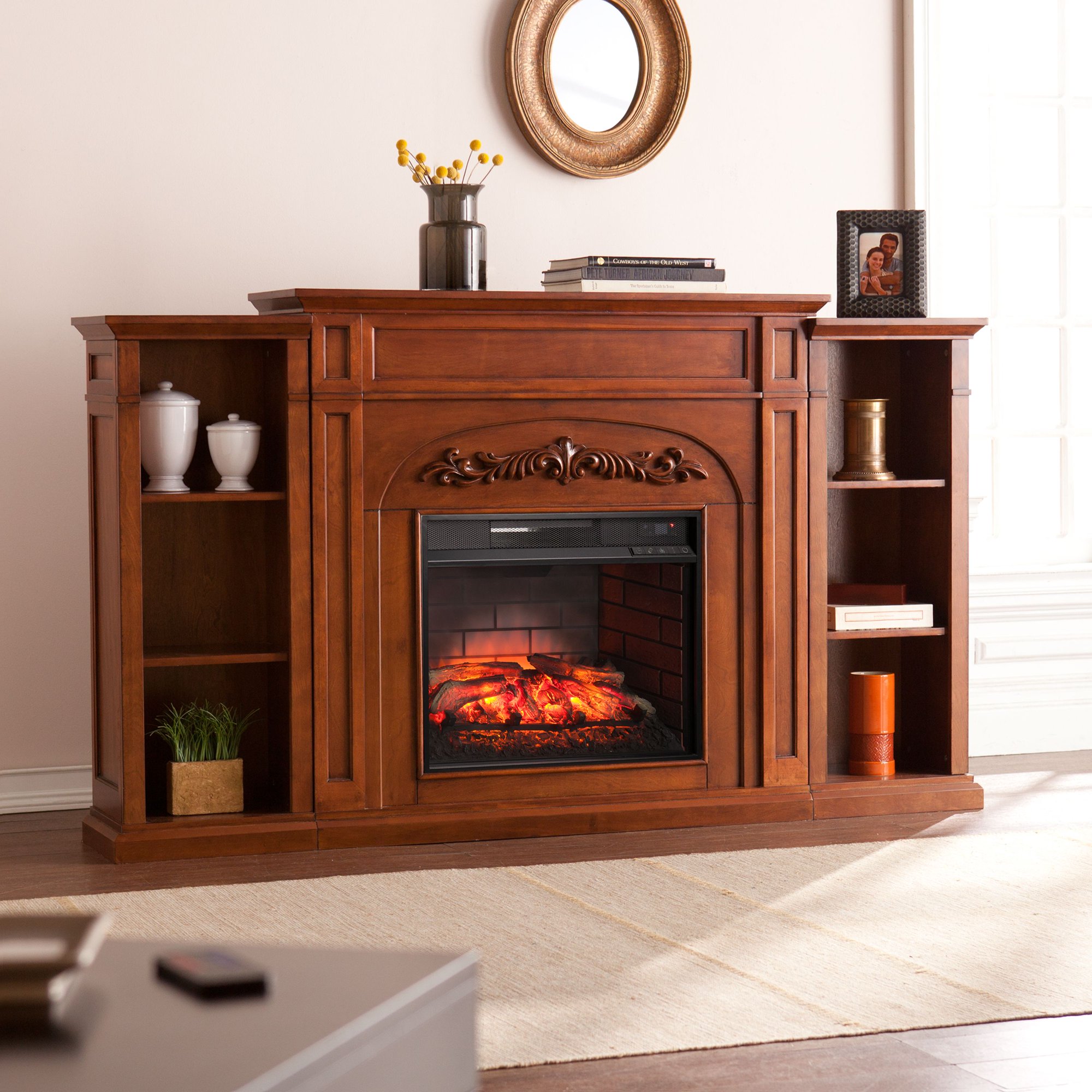 Crayfire Bookcase Infrared Electric Fireplace, Autumn Oak - Walmart.com